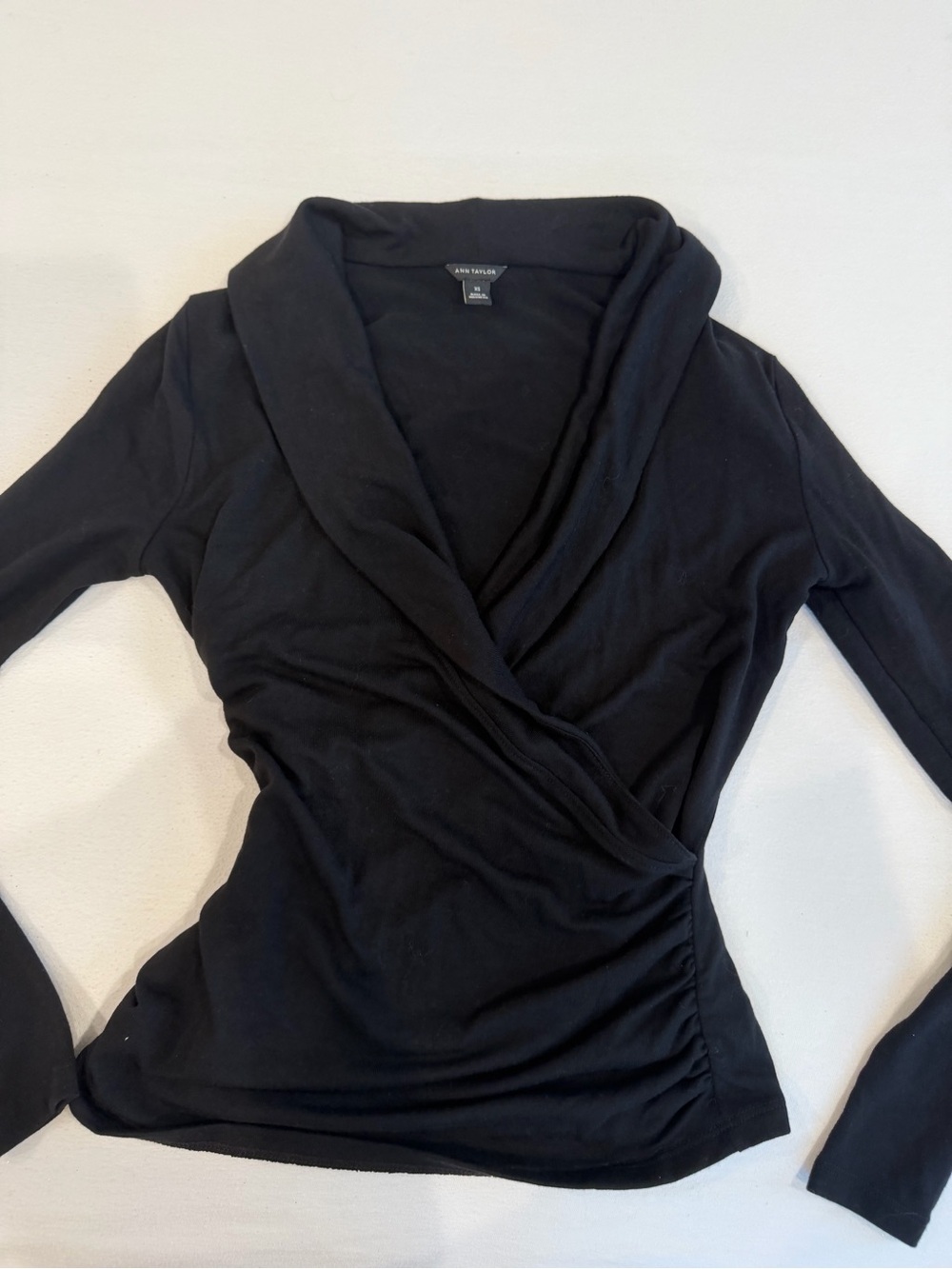 Ann Taylor Black Shawl-Collar Wrap Long Sleeve Top